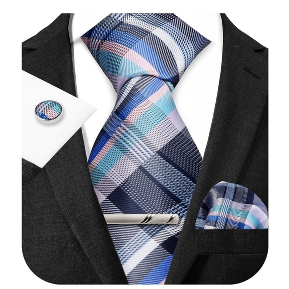 Mens Ties Set in Gift Box/ Plaid Pink Checkered Tie Set Gift for Men - Picture 2 of 5